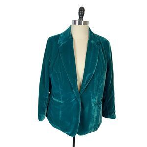 Jessica London Blazer Womens Green Velvet Long Sleeve Collared Classic 18 NWOT
